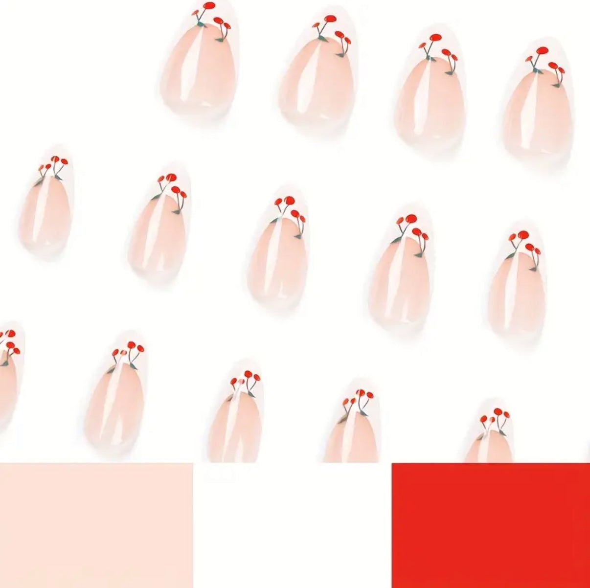 Cherry Dip – Red & White French Tip Reusable Press‑On Nails, 24‑Piece Set