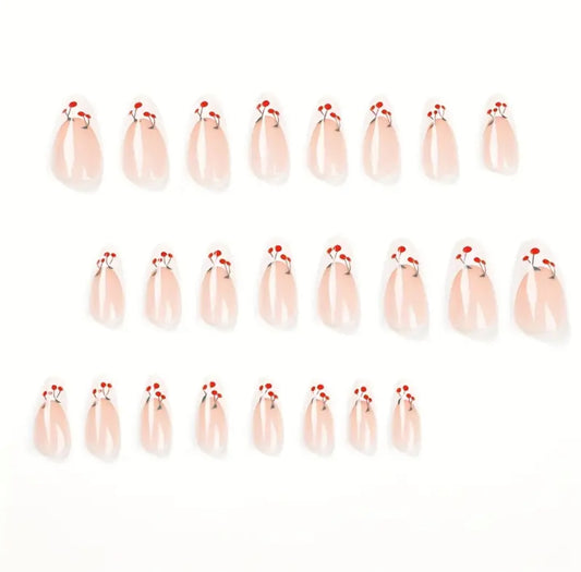 Cherry Dip ā Red & White French Tip Reusable PressāOn Nails, 24āPiece Set