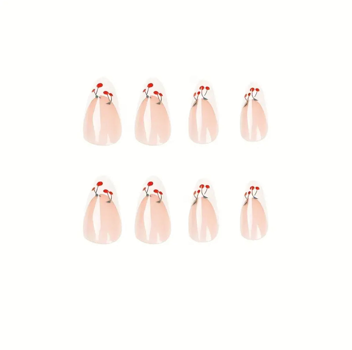 Cherry Dip – Red & White French Tip Reusable Press‑On Nails, 24‑Piece Set