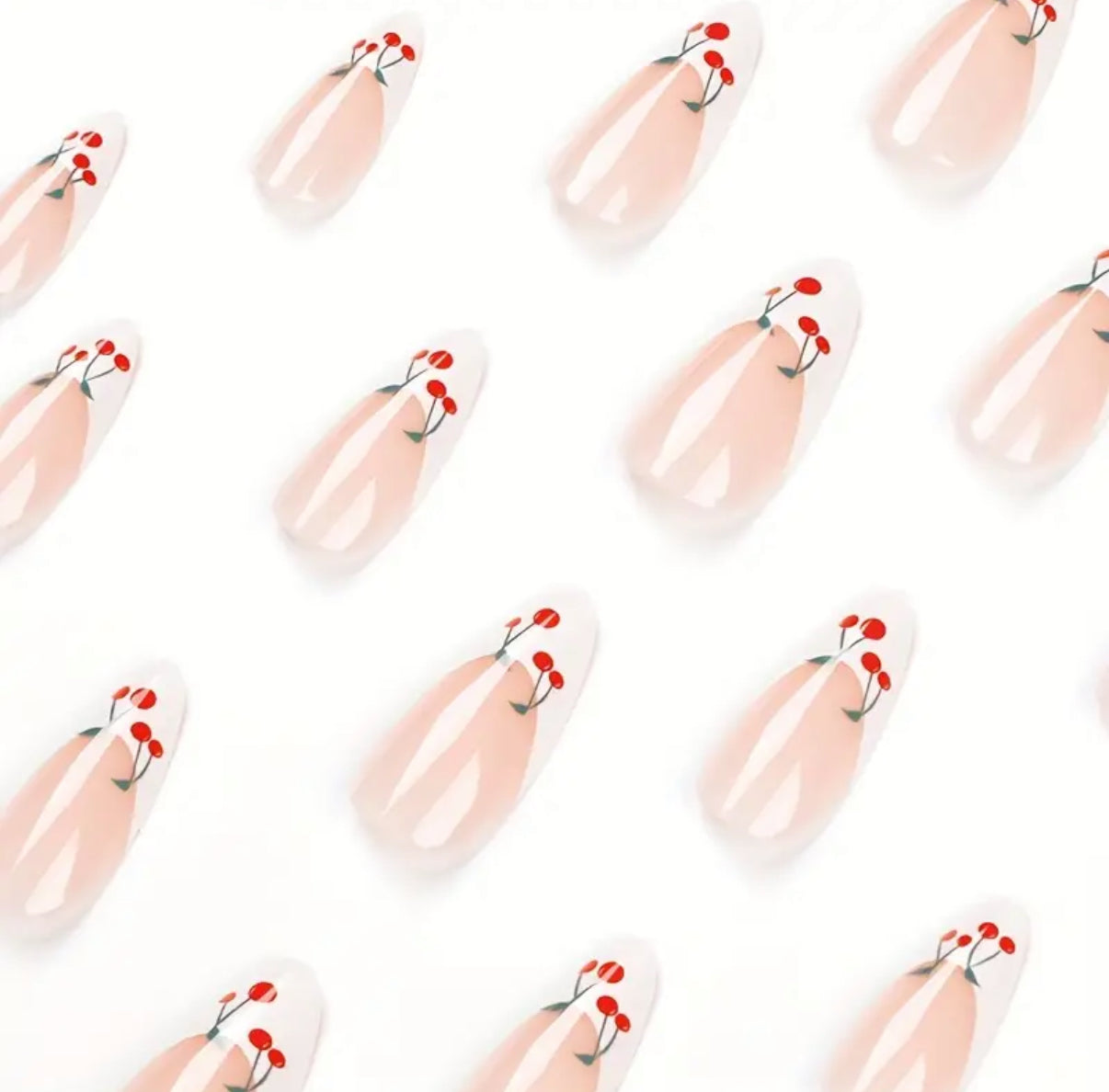 Cherry Dip – Red & White French Tip Reusable Press‑On Nails, 24‑Piece Set