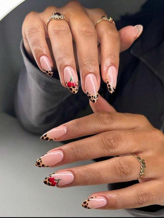 Cherry Leopard Pie – Leopard Print Red Reusable Press‑On Nails, 24‑Piece Set