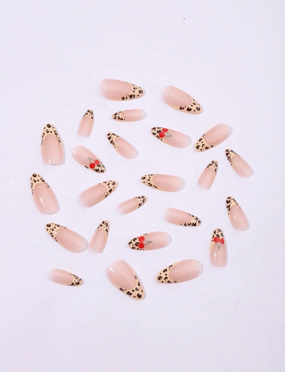 Cherry Leopard Pie – Leopard Print Red Reusable Press‑On Nails, 24‑Piece Set