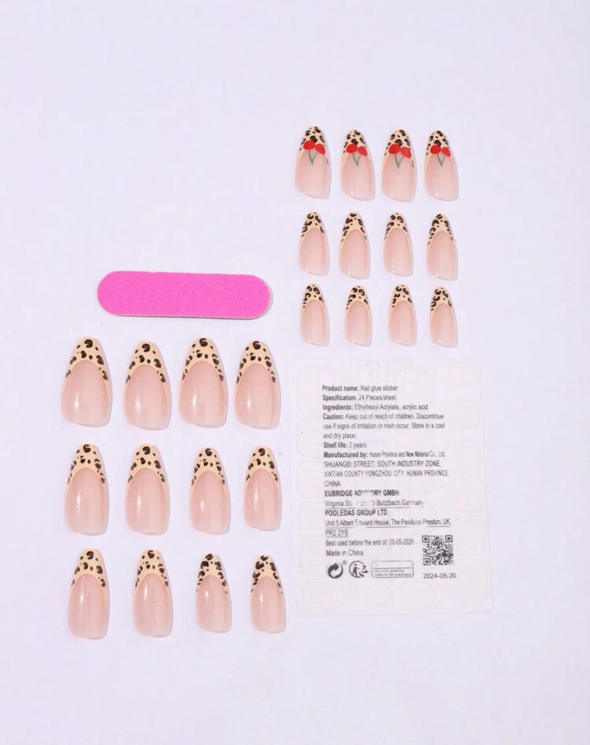 Cherry Leopard Pie – Leopard Print Red Reusable Press‑On Nails, 24‑Piece Set