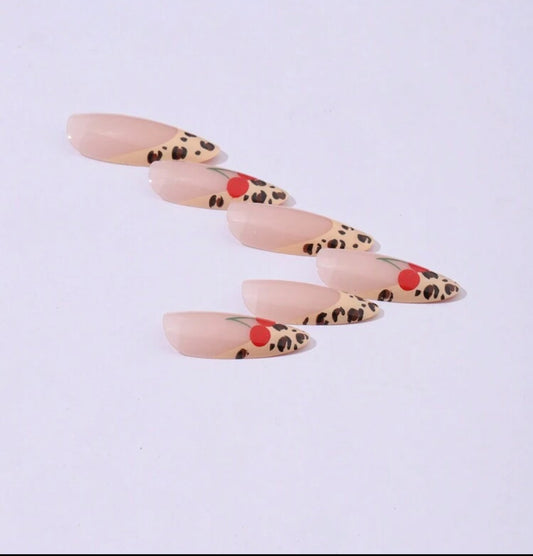 Cherry Leopard Pie – Leopard Print Red Reusable Press‑On Nails, 24‑Piece Set